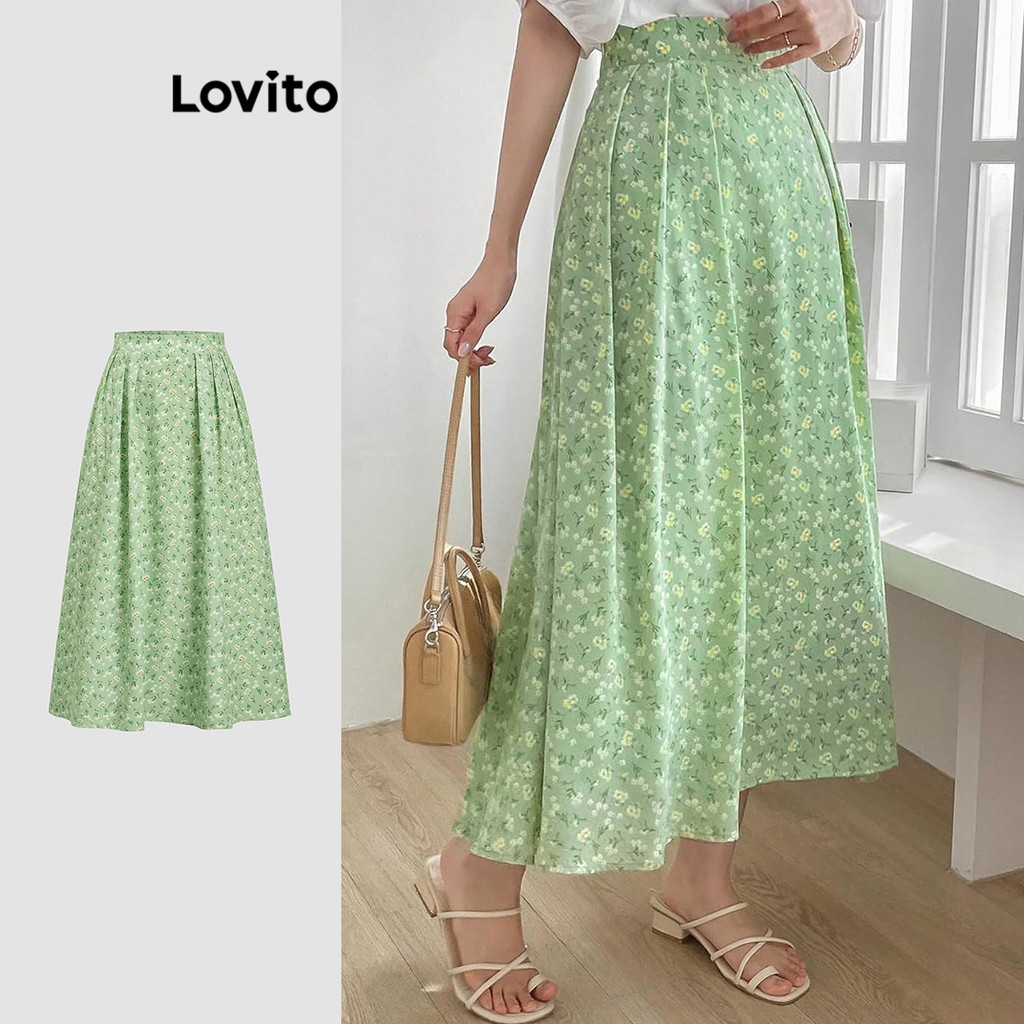 Lovito Saias plissadas florais elegantes e elegantes para mulheres L112ED342 - Women Clothes