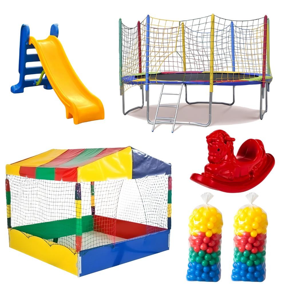 Cama Elástica Nacional 3,05m Premium + Piscina De Bolinhas 1,50m + 1000 Bolinhas + Escorregaador Médio + Gangorra 1 Luga em Oferta na Shopee