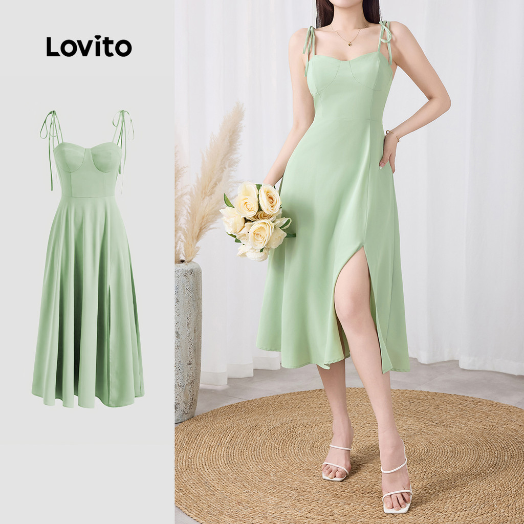 Lovito Vestido Glamoroso Liso Com Fenda Para Verão/primavera Para Mulheres L133ED953 em Oferta na Shopee