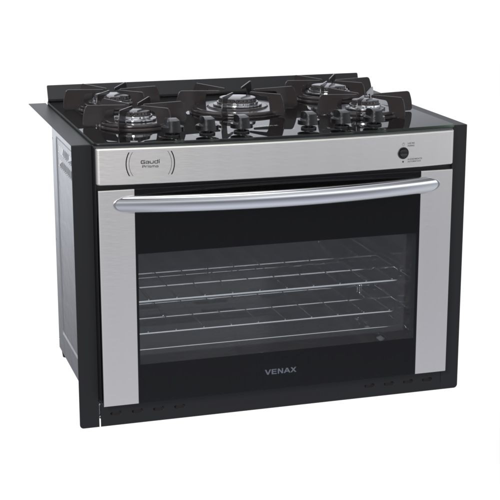 Fogão 5 Bocas de Embutir Venax Gaudi Prisma Vitreo Bl Gas Glp Inox 