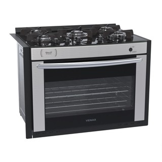 Fogão 5 Bocas de Embutir Venax Gaudi Prisma Vitreo Bl Gas Glp Inox 