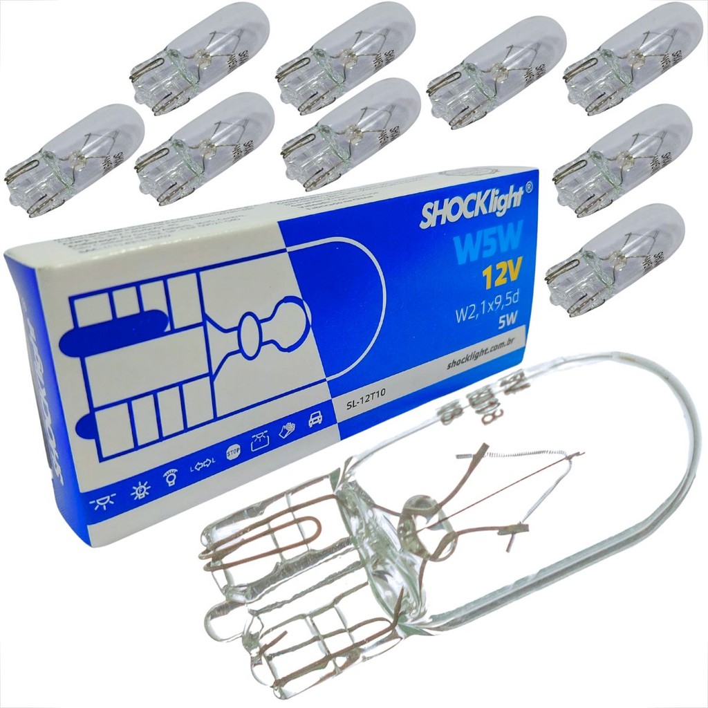 KIT 10 LÂMPADAS PINGÃO T10 W5W 12V W2,1 X 9,5D HALOGENA 12 VOLTS AMARELA P/ LANTERNA PLACA