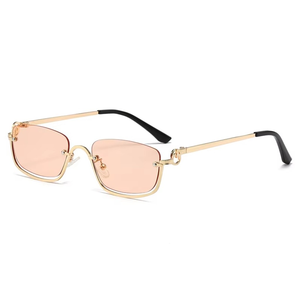 Óculos De Sol De Meia Armação UNIQ , Femininos Quadrados Pequenos De Metal , Tons Vintage Estreitos De Hip Hop