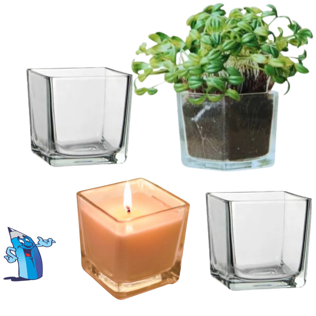 POTE QUADRADO PARA FAZER VELAS CASTIÇAL DE VIDRO 8X8CM PLANTAS MINI SUCULENTA