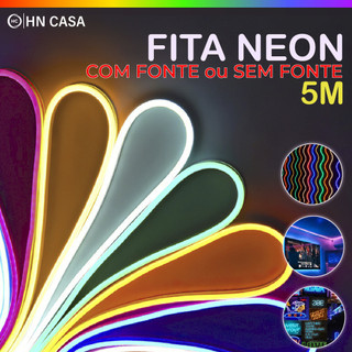 Fita de LED Mangueira Neon 5 Metros IP65 Flexível Com ou Sem Fonte | 8 Cores