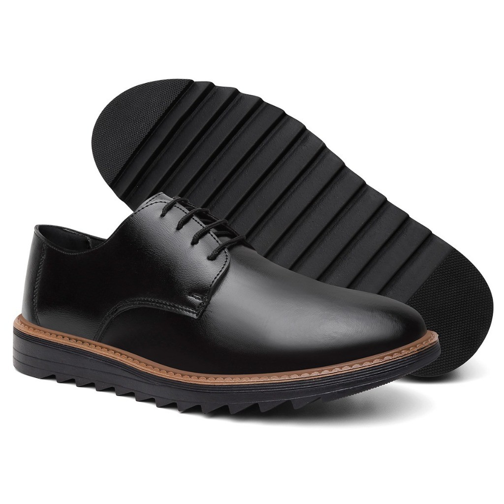 Sapato Masculino Preto Estilo Oxford Moderno Couro Ecológico Palmilha Ultra Conforto