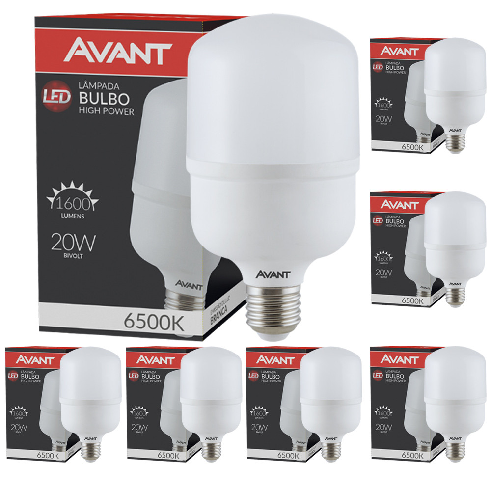 Kit 7 Lâmpada Bulbo Led 20W Luz Branca 6500K Bivolt 127v 220v Soquete E27 Avant em Oferta na Shopee