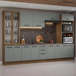 Armário de Cozinha Completa 340cm Rustic/Cinza Agata Madesa 01