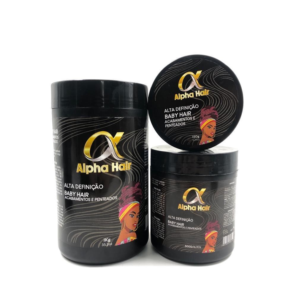 Modeladora Alpha Hair – Creme Modelador Profissional 1kg, 500g ou 150g - Fixação de Pomada - Baby hair, penteados