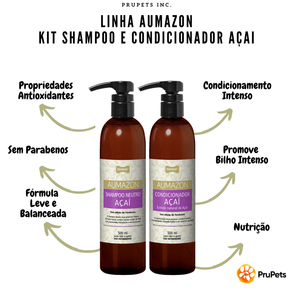 Kit Perigot Shampoo e Condicionador Açai Perigot 500ml Cães e Gatos