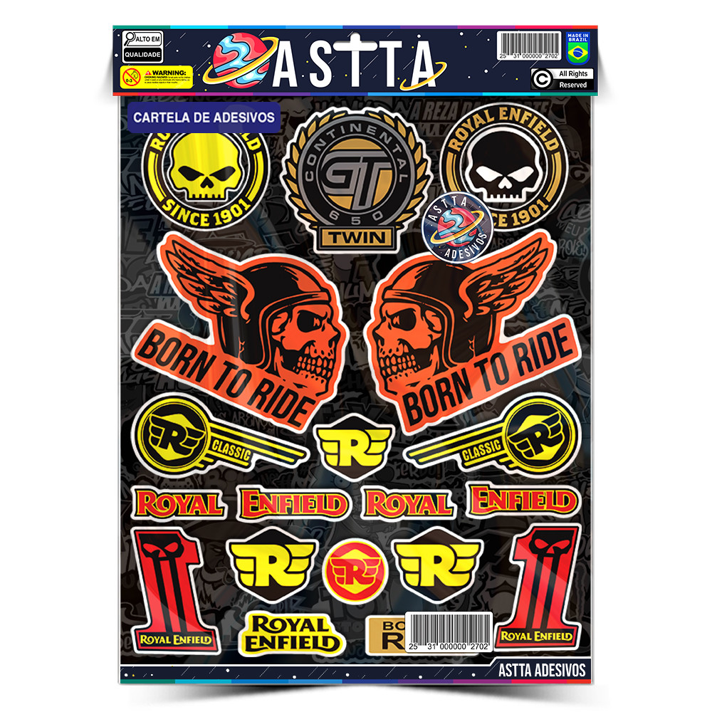 Cartela de Adesivos 29cm Compativel com Royal Enfield - P3 Continental 650 GT Moto Custom