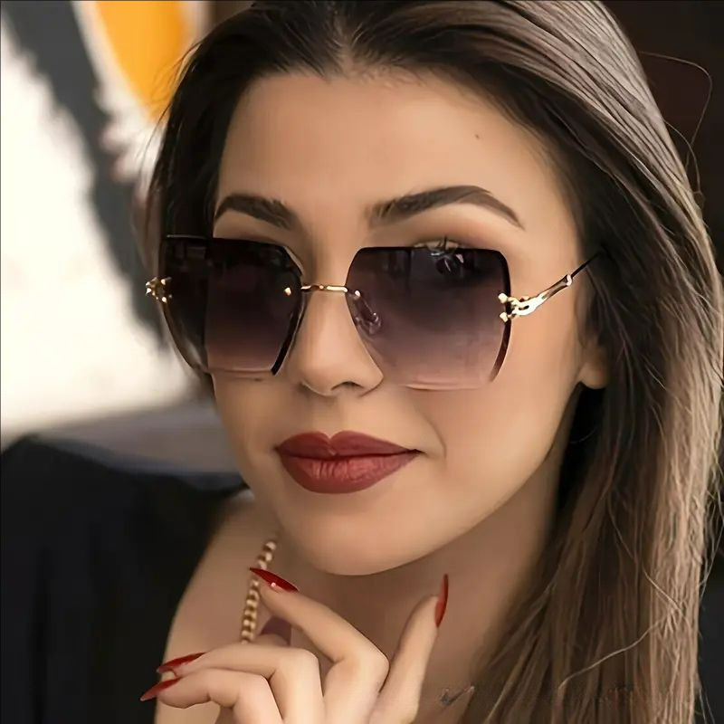 Moda Net Vermelho Personalidade Óculos De Sol Feminino Nova Guarnição Sem Moldura Metal Tons Populares Última Tendência 