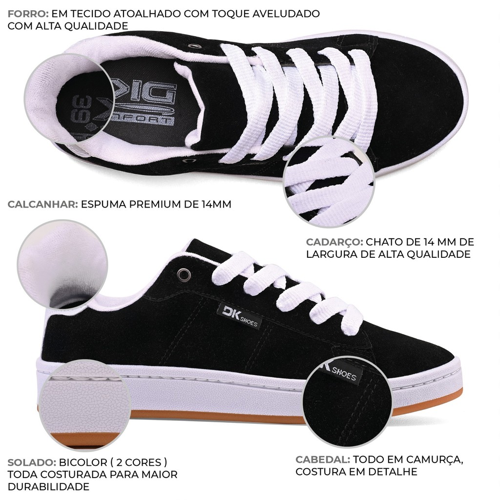 Tênis DK ORIGINAL Modelo Feminino Masculino muito Confortavel Casual Skate Academia Caminhada Estiloso Barato