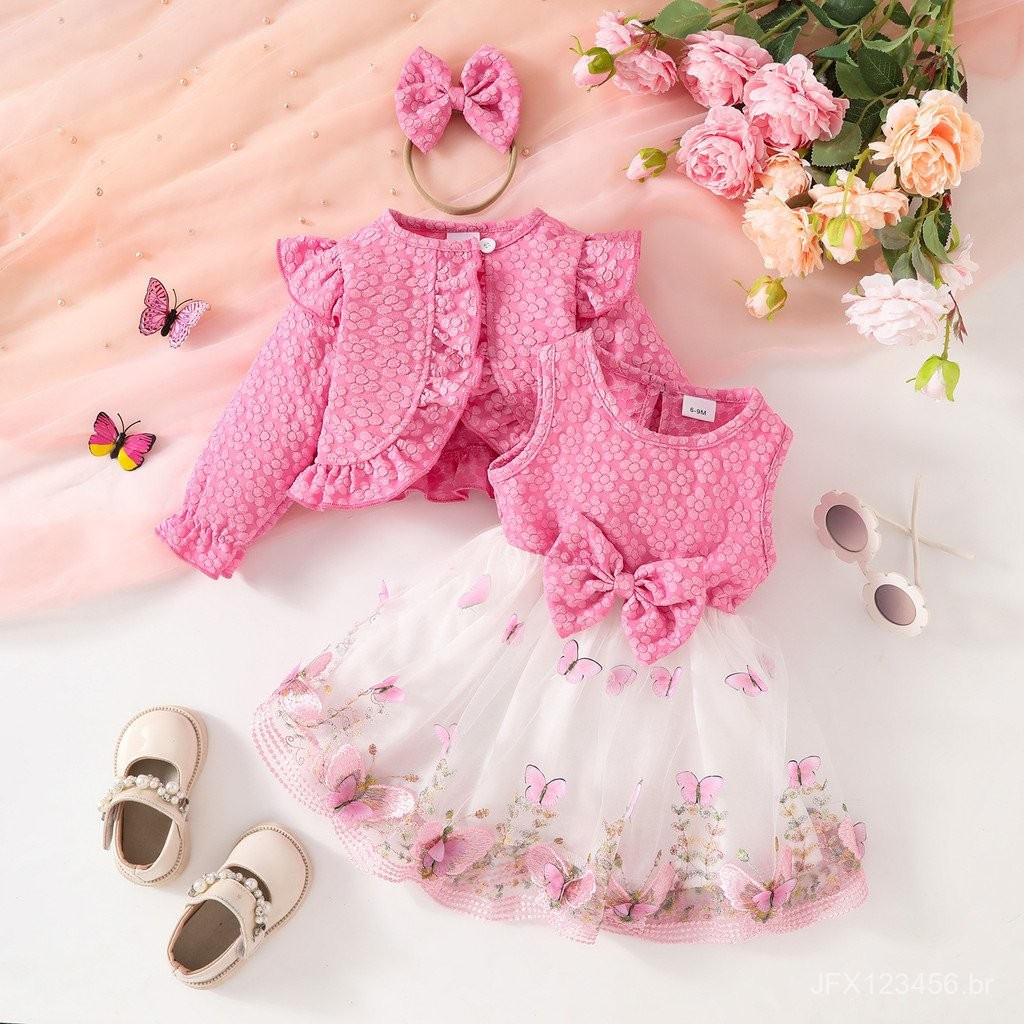 0-3 Anos Menina Doce Vestido de Malha, Casaco de Manga Longa Outono Inverno