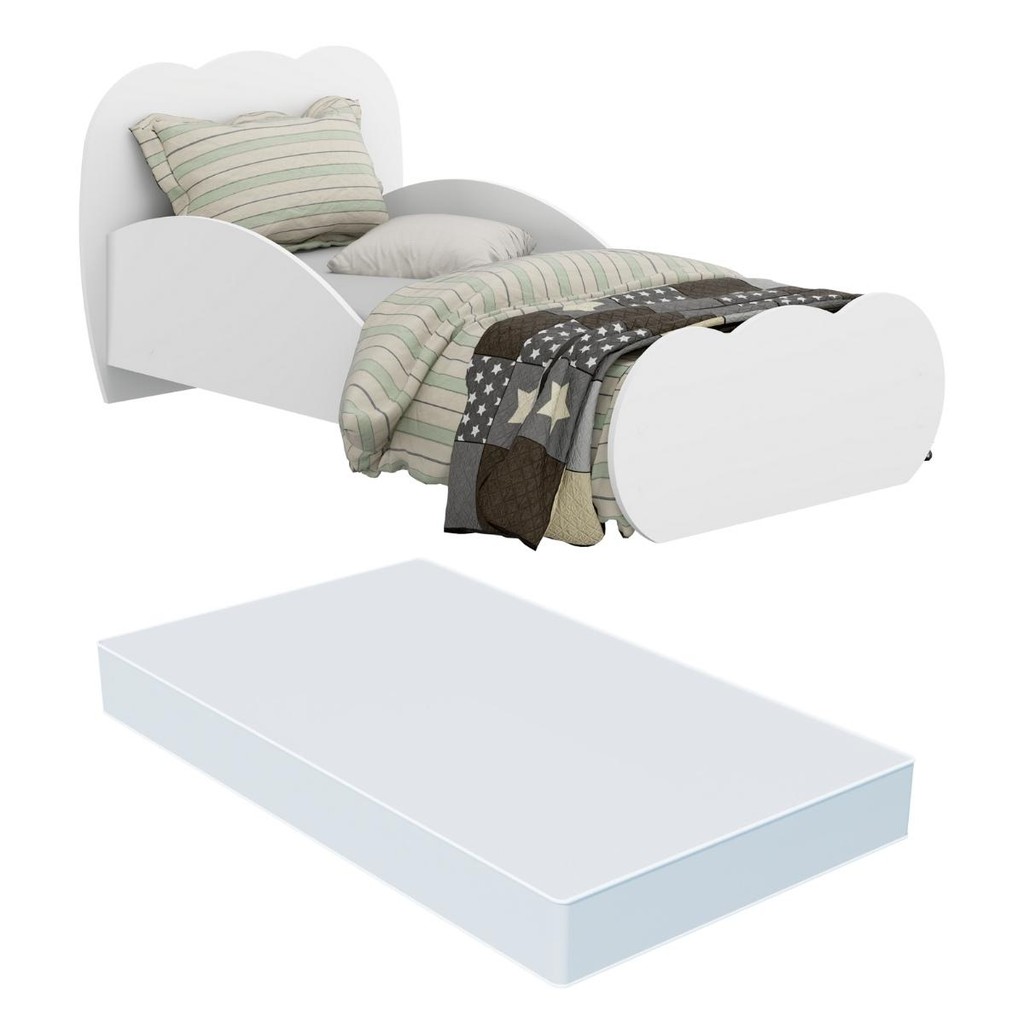 Cama Infantil com Colchão Incluso 70 x 150 cm 100% MDF Algodão Doce Multimóveis Branca