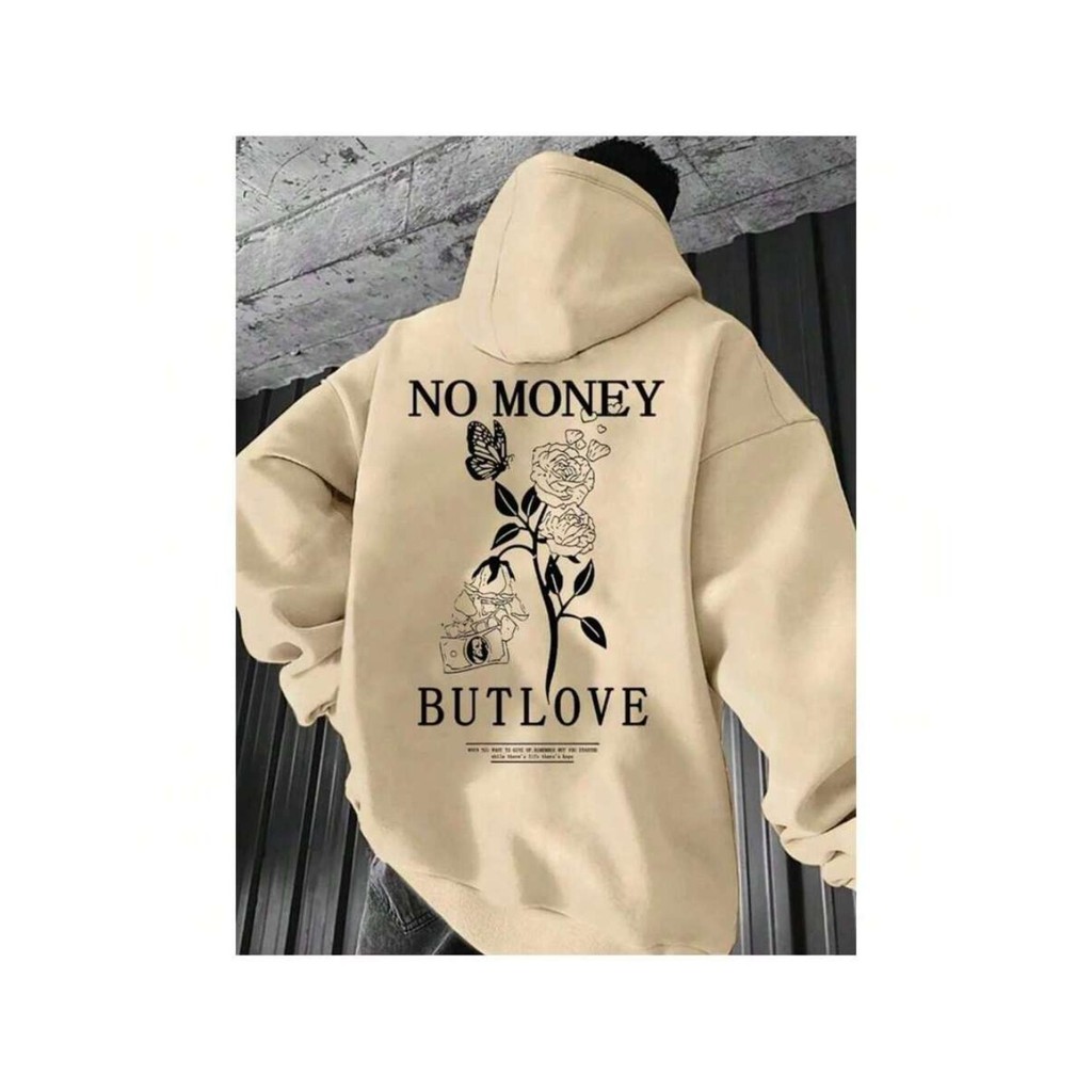 Moletom Canguru No Money (COSTAS) E But Love (ESCUDO) Com Capuz E Bolso Casaco Unissex Inverno Blusa De Frio Casaco 