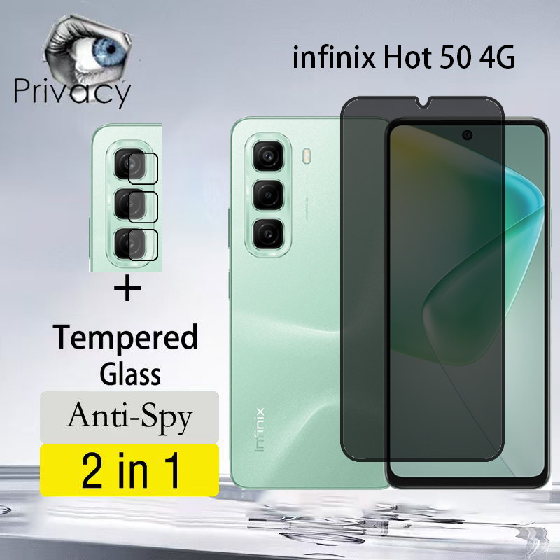 2 Em 1 Película Privacidade infinix Hot 50 4G Anti-Espionagem De Vidro Temperado Pelicula
