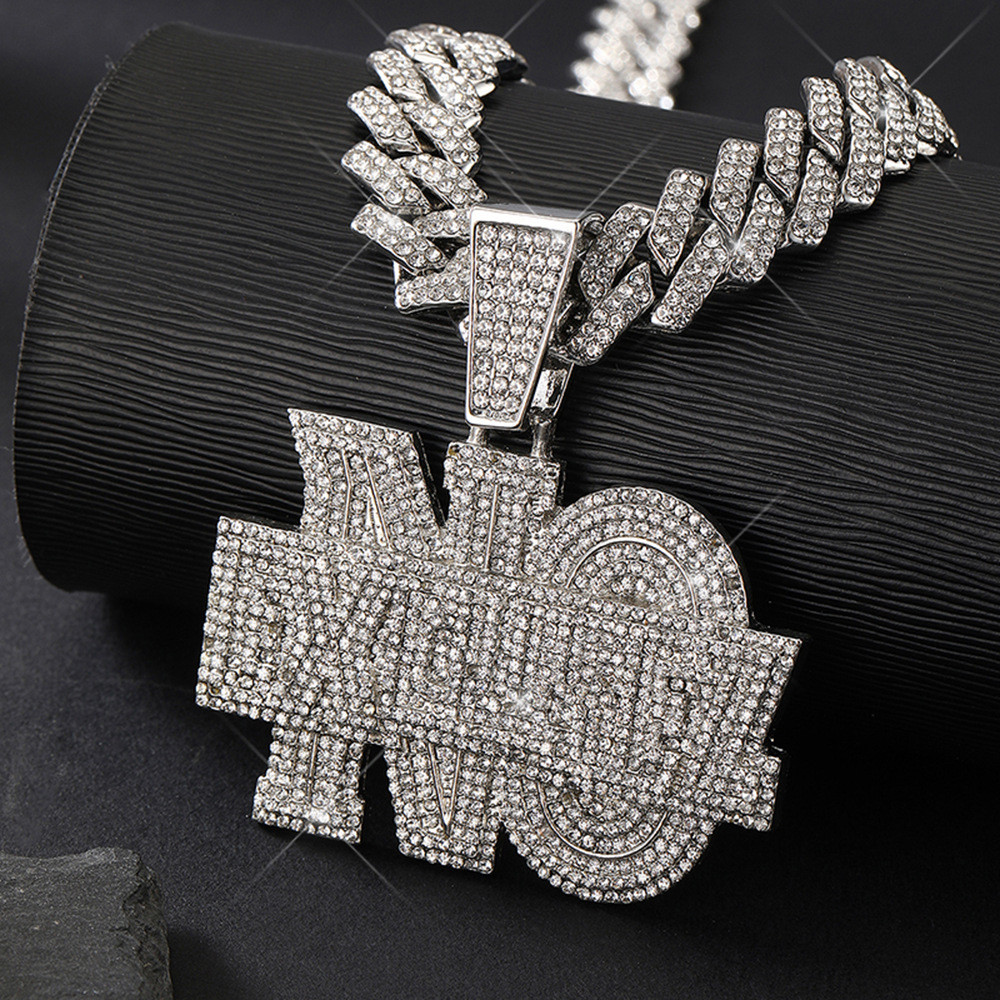 Hip Hop colar diamante carta sem colar pingente moda cubana corrente colar pingente