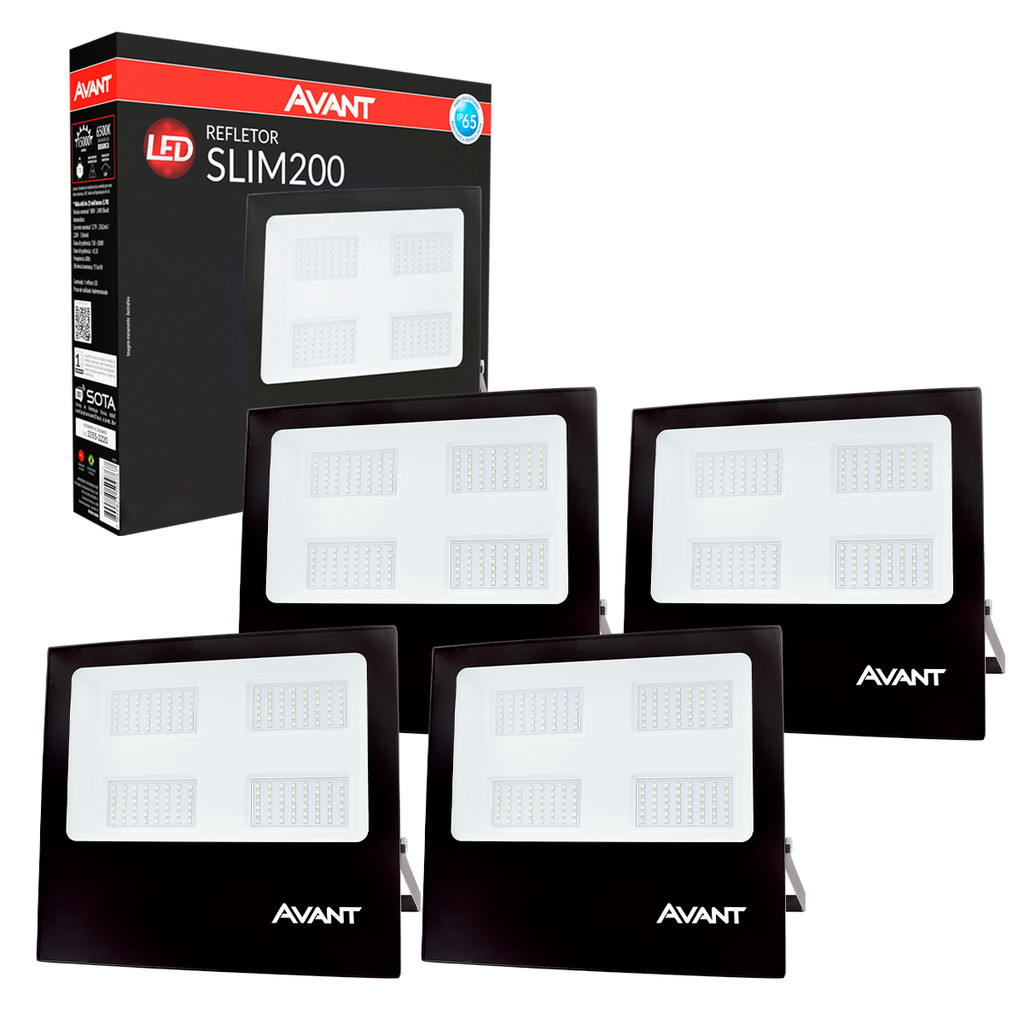 Kit 4 Refletor Slim Led 200w 6500k Branco Frio 110v/220v Bivolt Ip65 a prova dágua Cod: 259701370-4 Avant em Oferta na Shopee