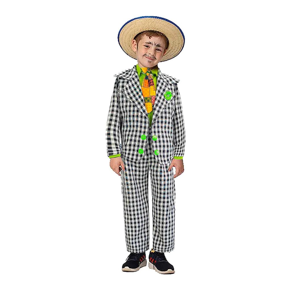 Roupa Infantil Masculina Festa Junina Jeca Tatu Conjunto Completo Laranja em Oferta na Shopee