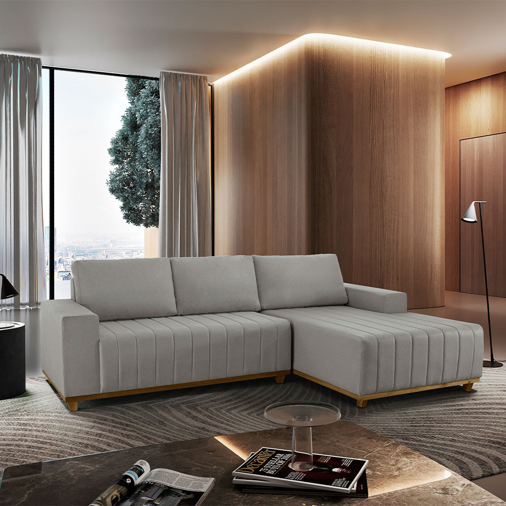 Sofá 3 Lugares De Linho Molas Ensacadas de 200cm B25 Chaise Lado Direito  Boreal Meu Sofá Online