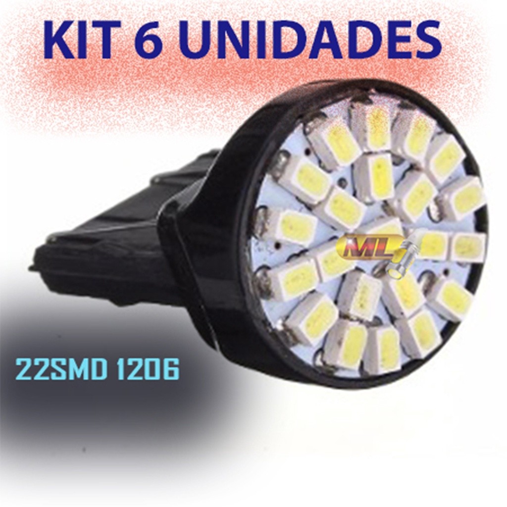 6 Lâmpadas T20 22 Leds 12V 7440 7443 DRL Farol Lanterna Cobalt Duster Civic Spin