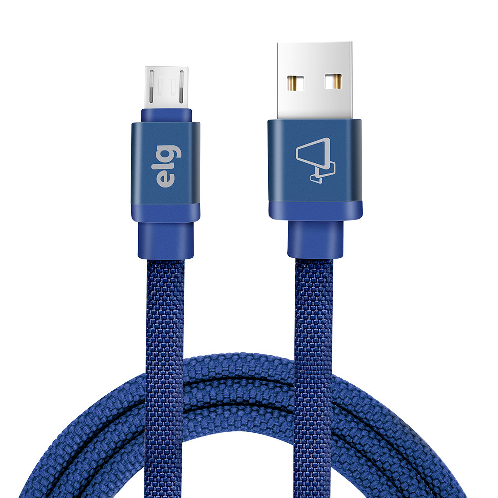 Cabo Micro USB, Sincronização e Recarga 12W 2.4A, Tecido Reforçado, 1 metro, Azul, CNV510BE, ELG em Oferta na Shopee