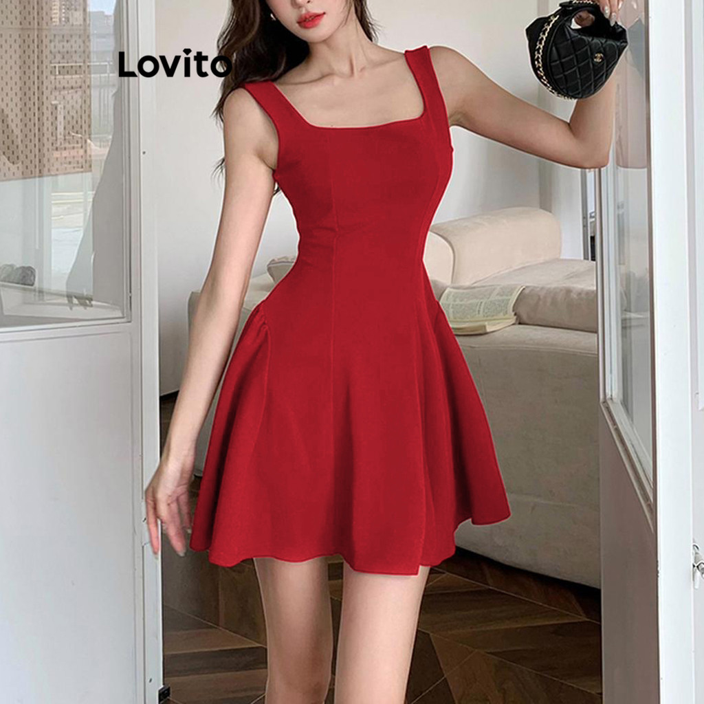 Lovito Vestido casual de linha de estrutura lisa para mulheres LNE68286 - Women Clothes