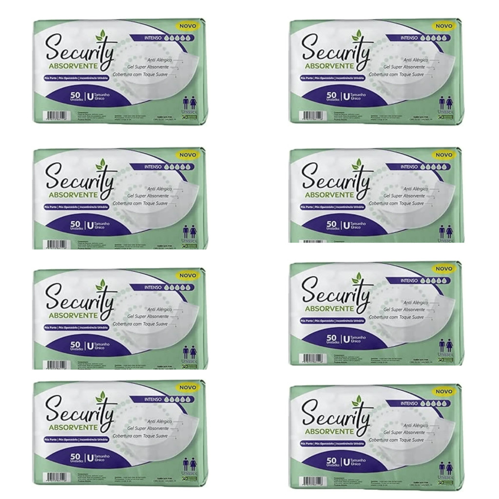 kit 8 Absorvente Geriátrico Operatório Pós Parto Security C/ 50 Un