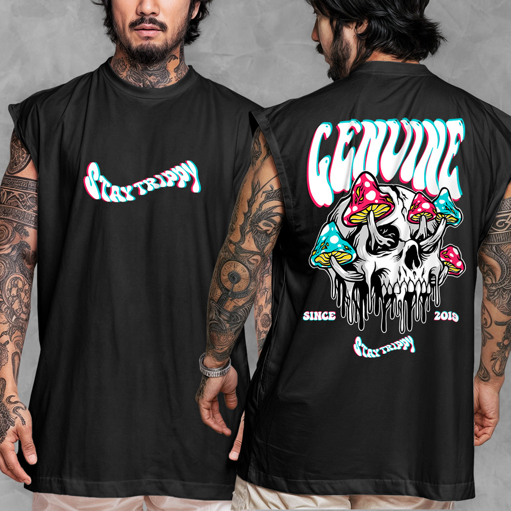 Camiseta Regata Machão Oversized Streetwear Estampada Stay Trippy em Algodão