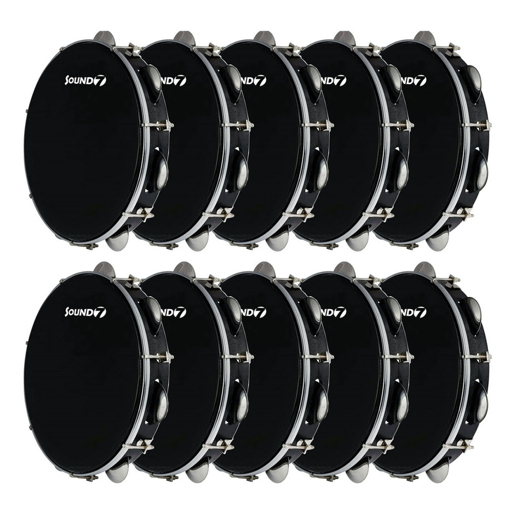 Kit 10 Pandeiro Profissional Phx Preto 10 Pele Preta Sound7