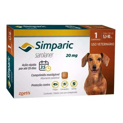 Simparic 20 Mg 5,1 A 10 Kg 1 Unidade Zoetis em Oferta na Shopee
