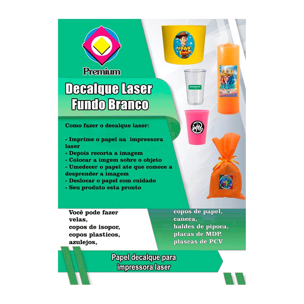 10 Transfer Decalque Laser Fundo Branco