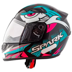 Capacete Moto Fechado Spark Dragon Viseira Cristal Preto c/ Azul Tiffany Inmetro Tamanho 60 - EBF