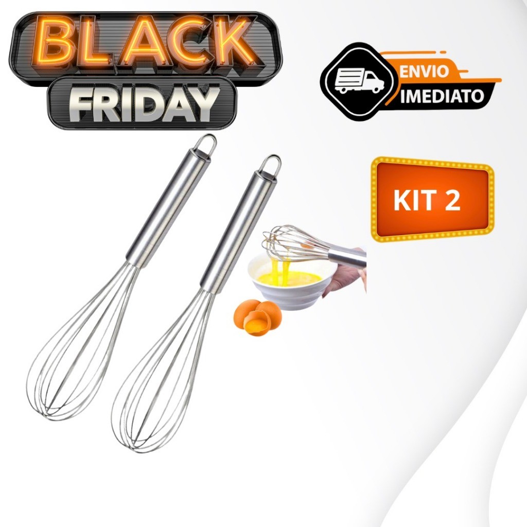 Kit 02 Batedor De Ovos E Massas Fouet Profissional Em Aço Inox Mixer Manual 30cm