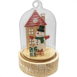 Bola pra Arvore de Natal com Led com Papi Noel ou Boneco de Neve Decoração Natalina Cúpula com Base de Madeira