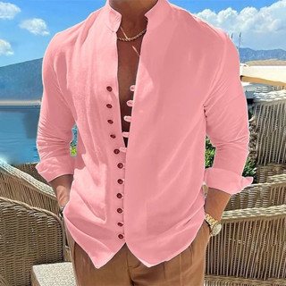 Camisa Masculina De Manga Comprida Algodão Linho Vintage Cor Sólida Tamanho Grande Cardigan Casual Solta De Alta Qualida em Oferta na Shopee
