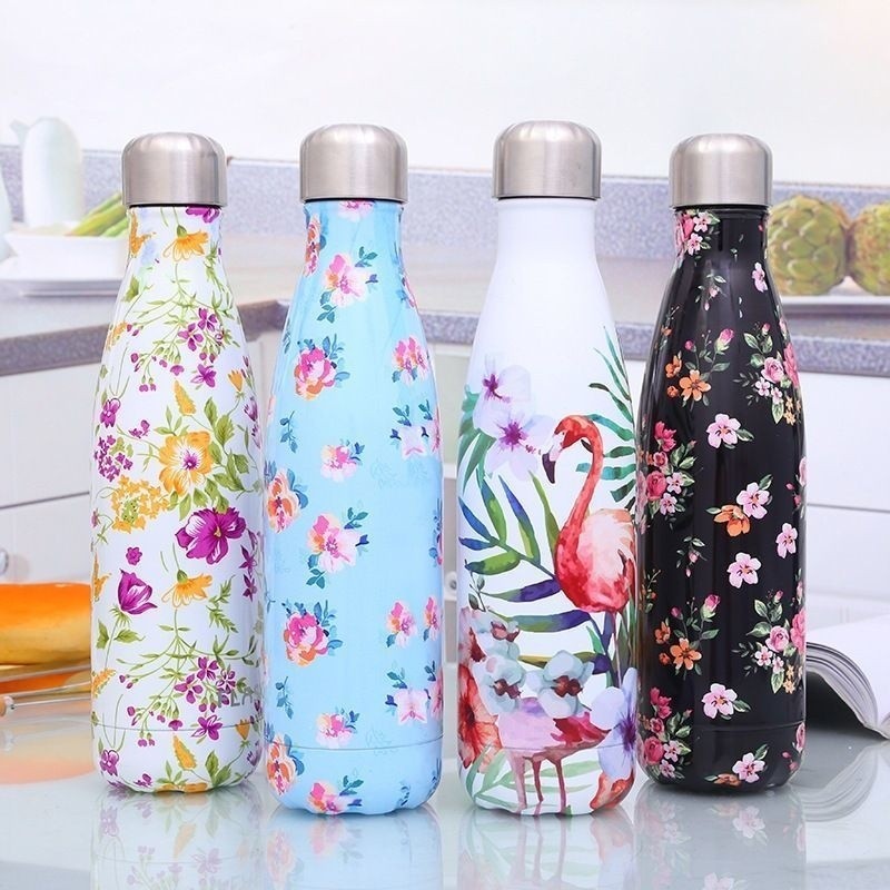 Garrafa Térmica Squeeze Estampada Florida Flores Pássaros Frutas Animais Inox 500ml - Envi...