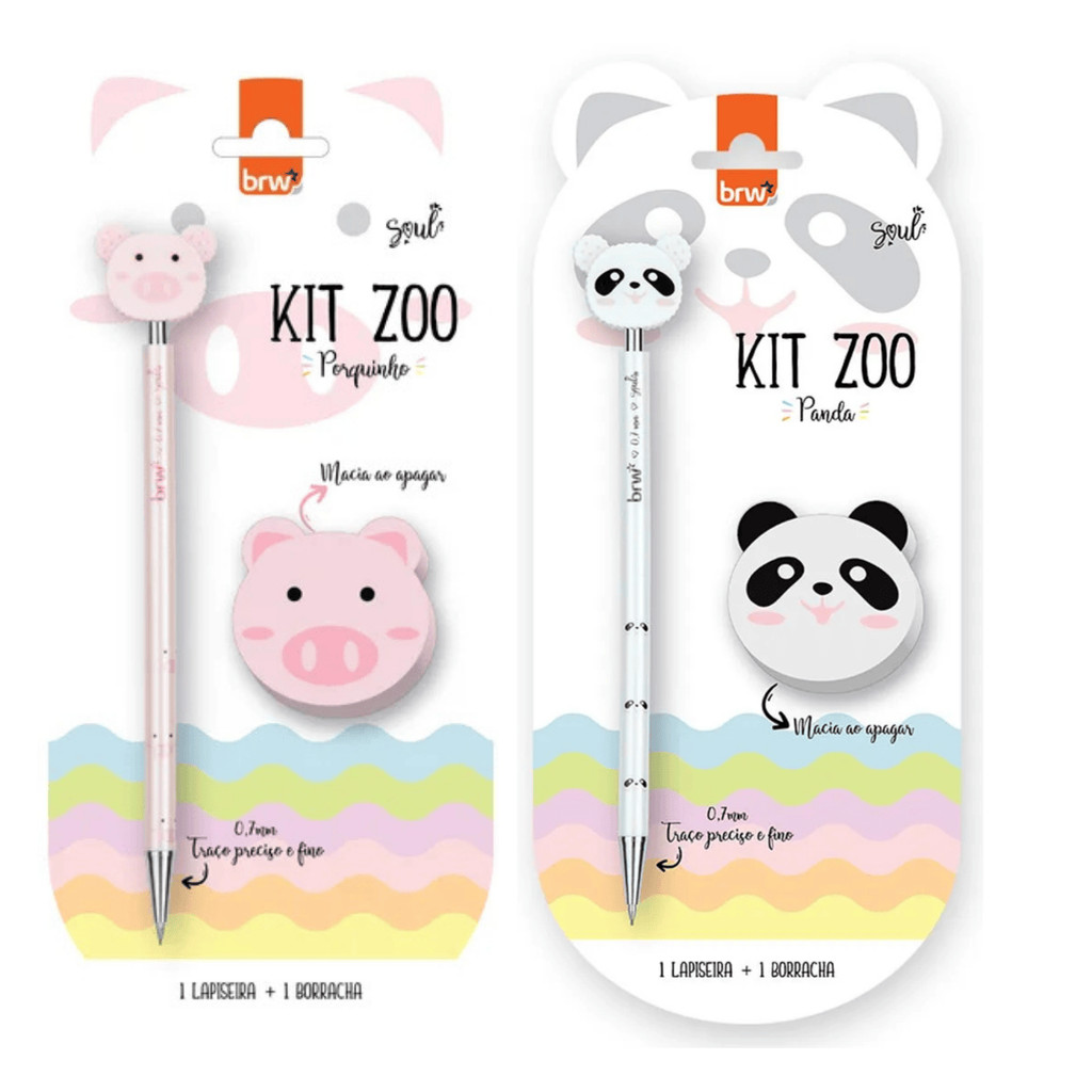 Kit Lapiseira 0.7mm com Borracha BRW - Panda ou Porco em Oferta na Shopee