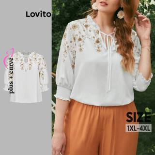 Lovito Blusa feminina plus size curva romântica ditsy com babados florais LBL15156 em Oferta na Shopee