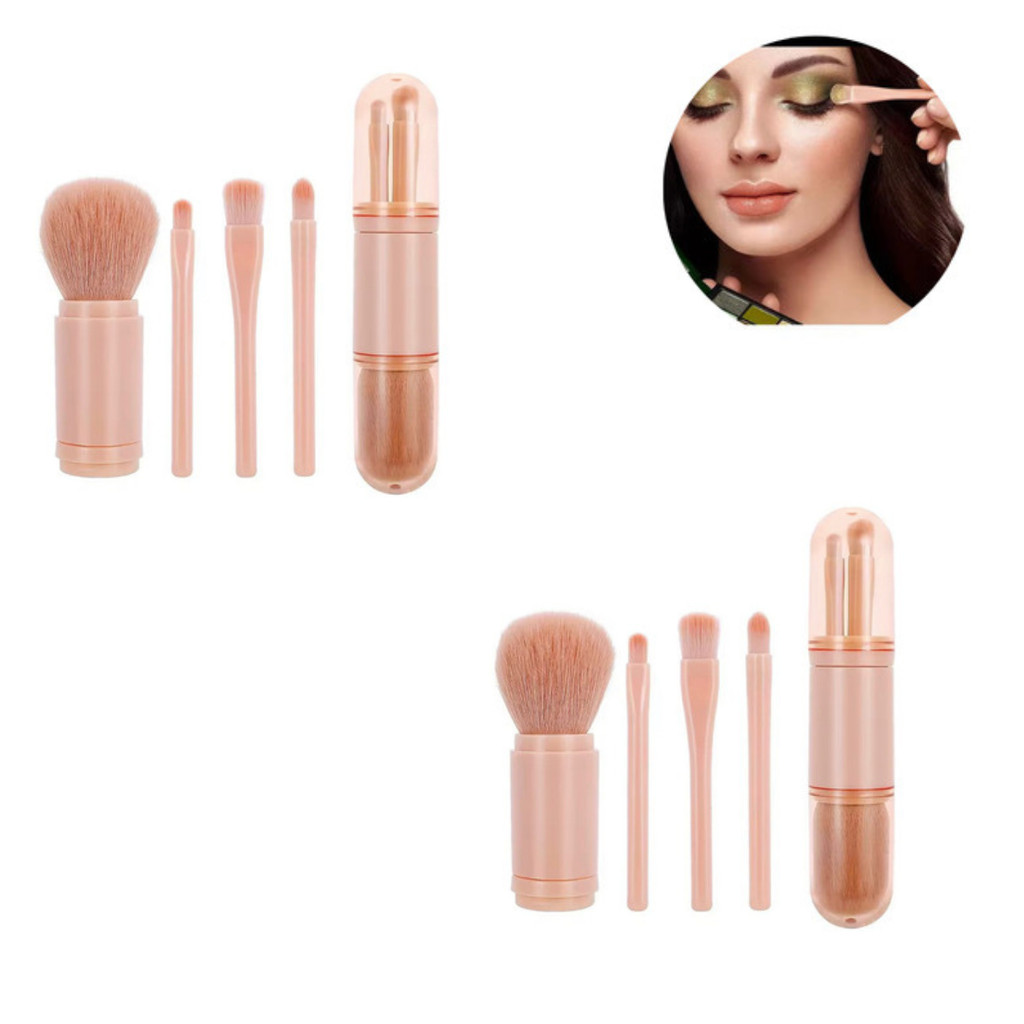 2 Kit 4 Pincel Maquiagem Make Blush Estojo Viagem 4 Em 1