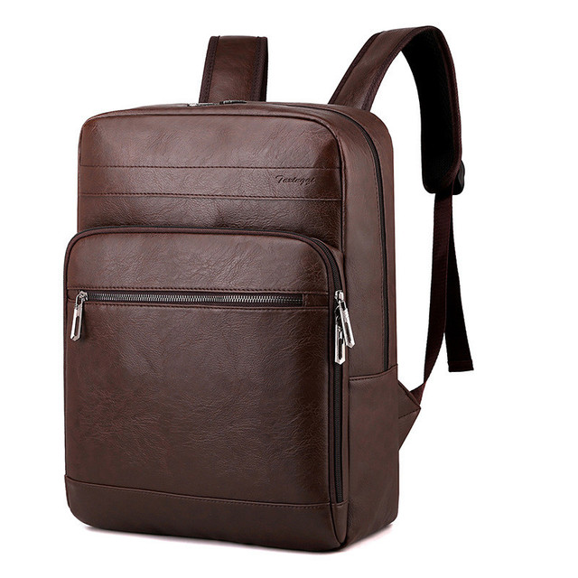 Bolsa De Ombro Masculina Casual Mochila De Negócios Couro PU À Prova D'água Computador De Grande Capacidade