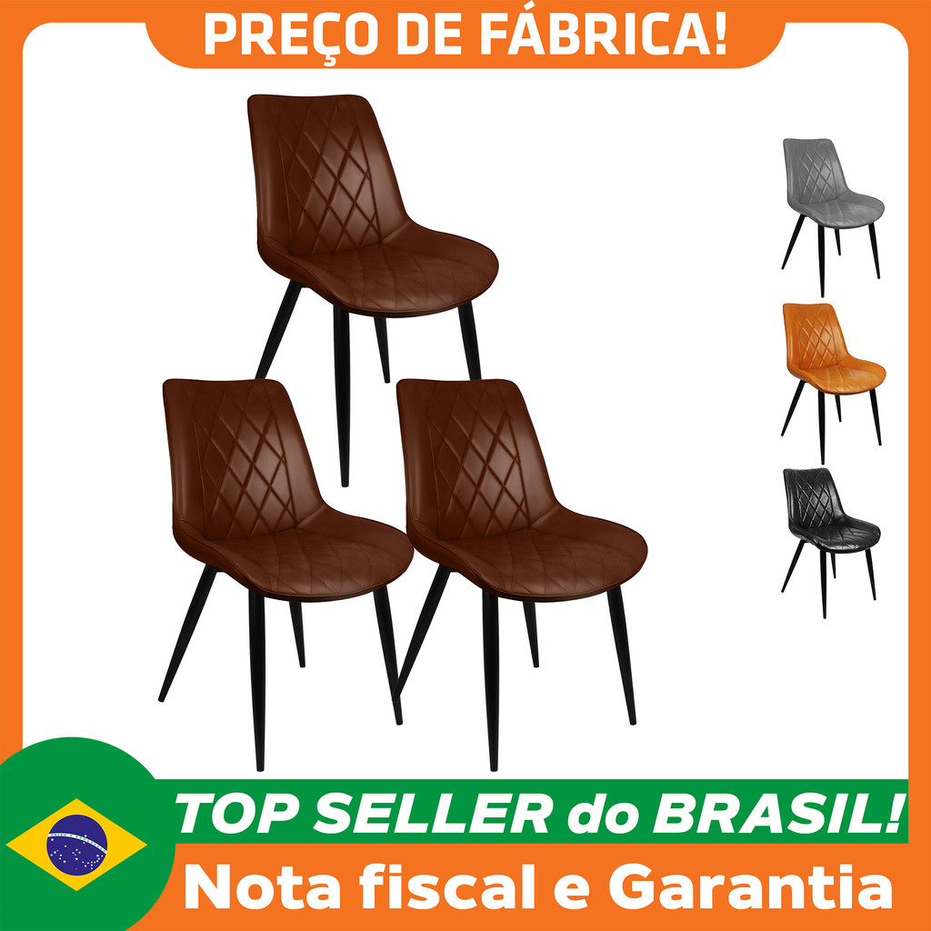 Kit 3 Cadeiras Haifa Livia Tábata Poltrona Estofada Pu Vintage Retro Pés Preto