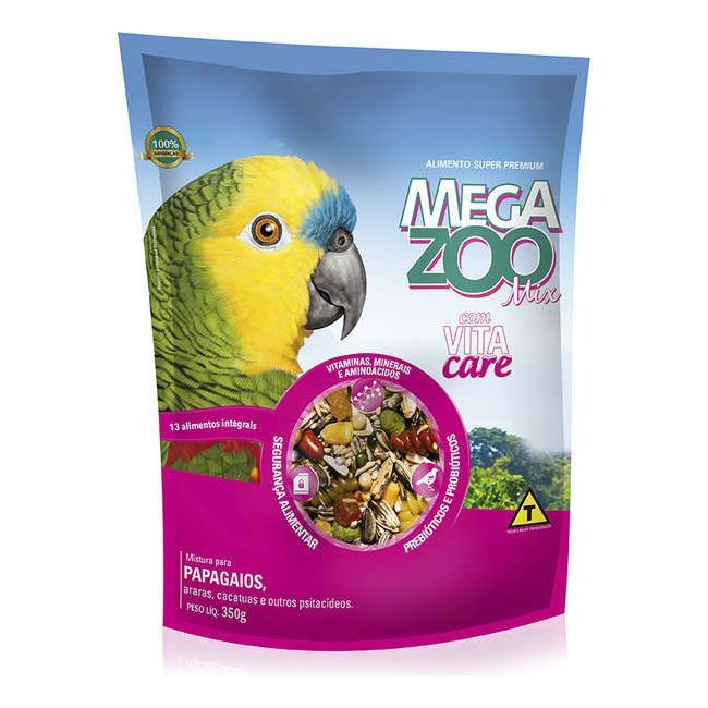 Ração Megazoo Mix Papagaios 350g Super Premium Alimento Completo Para Aves Nutrição Balanceada