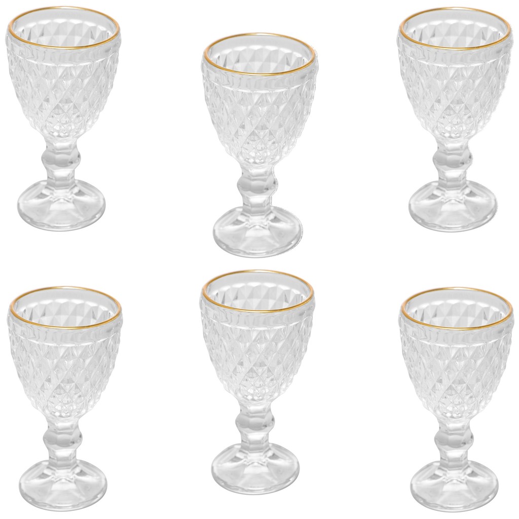 Kit 12 Taça Licor Lyor Bico Abacaxi Vidro Fio De Ouro 60ml