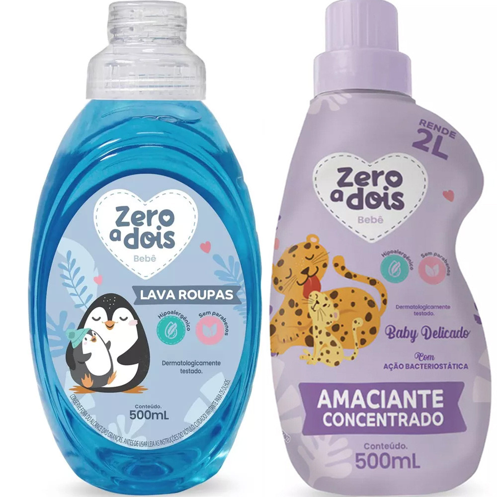 Kit Sabão Líquido E Amaciante Antialérgico Lava Roupas de Bebês Hipoalergênico Zero a Dois 500ml em Oferta na Shopee