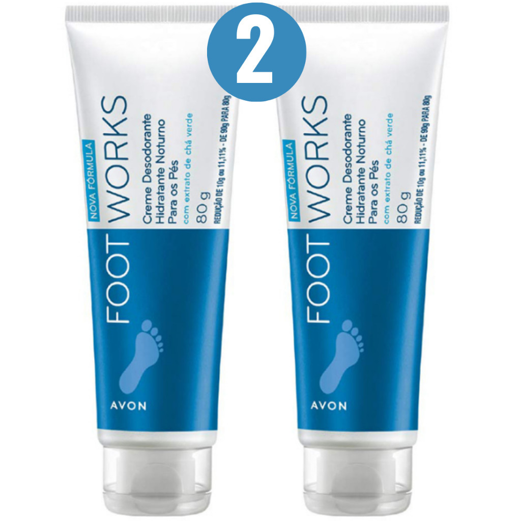 Kit 2 Creme Hidratante Noturno para os Pés Footworks Avon 80g em Oferta na Shopee