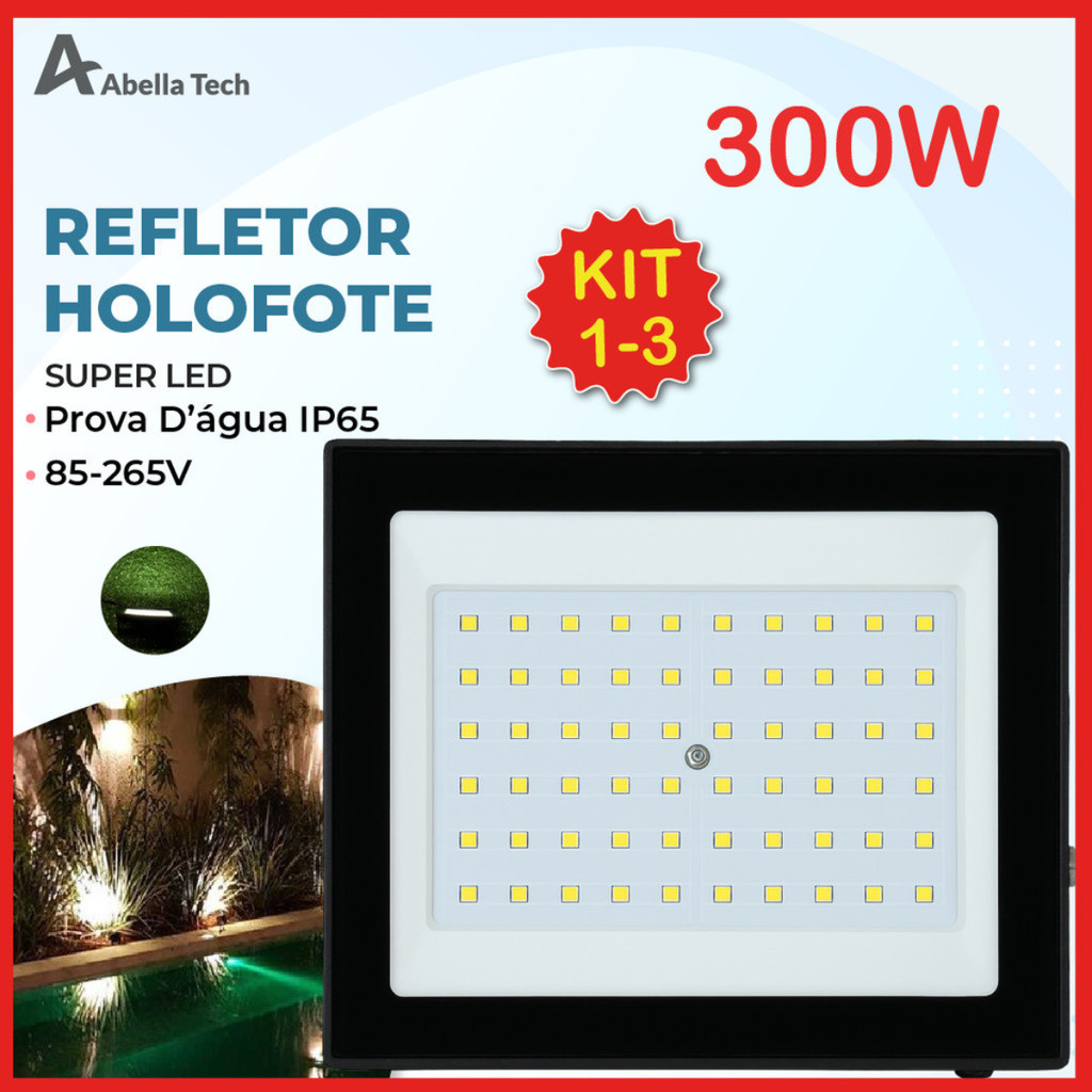 Holofote Refletor Led ECO Pro 300W Luz Fria IP65 | Luz Econômica em Oferta na Shopee