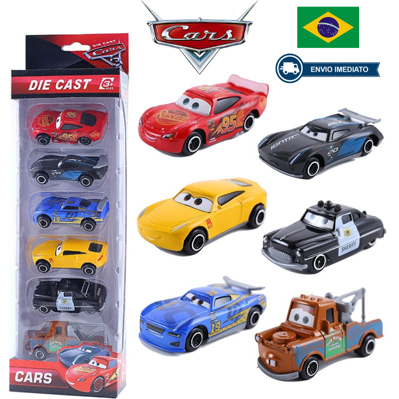Kit 6 Carrinhos Cars Relâmpago McQueen Metal Diecast Miniatura Infantil Coleção