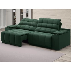 Sofá com Porta Copos Carregador USB Ret Rec Samurai 2,00m Velosuede Verde - NETSOFAS